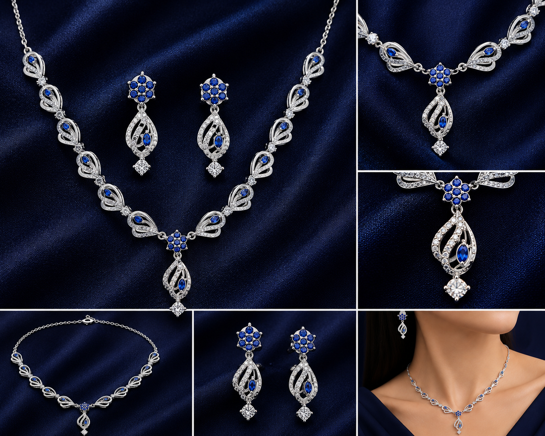 Silver Blue Stone 92.5 Sterling Silver Necklace - image 1