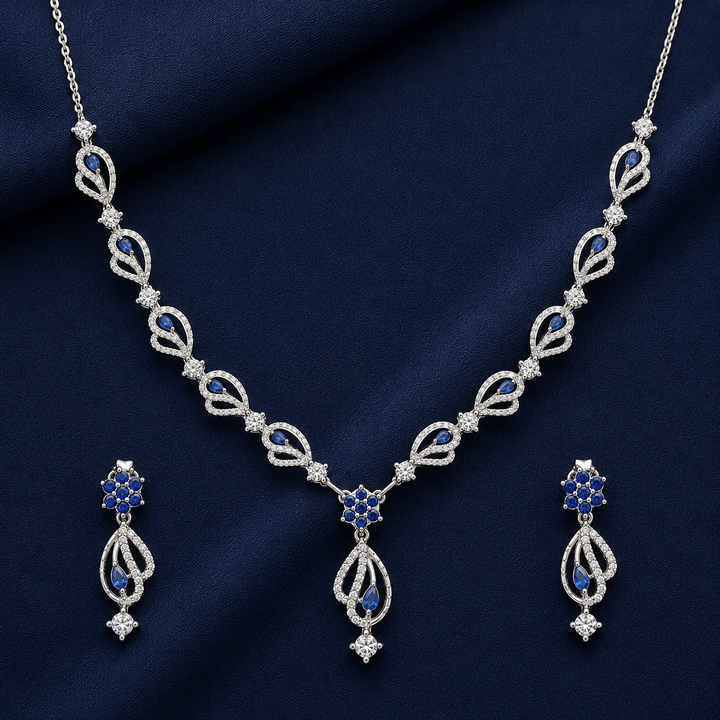 Silver Blue Stone 92.5 Sterling Silver Necklace - image 2