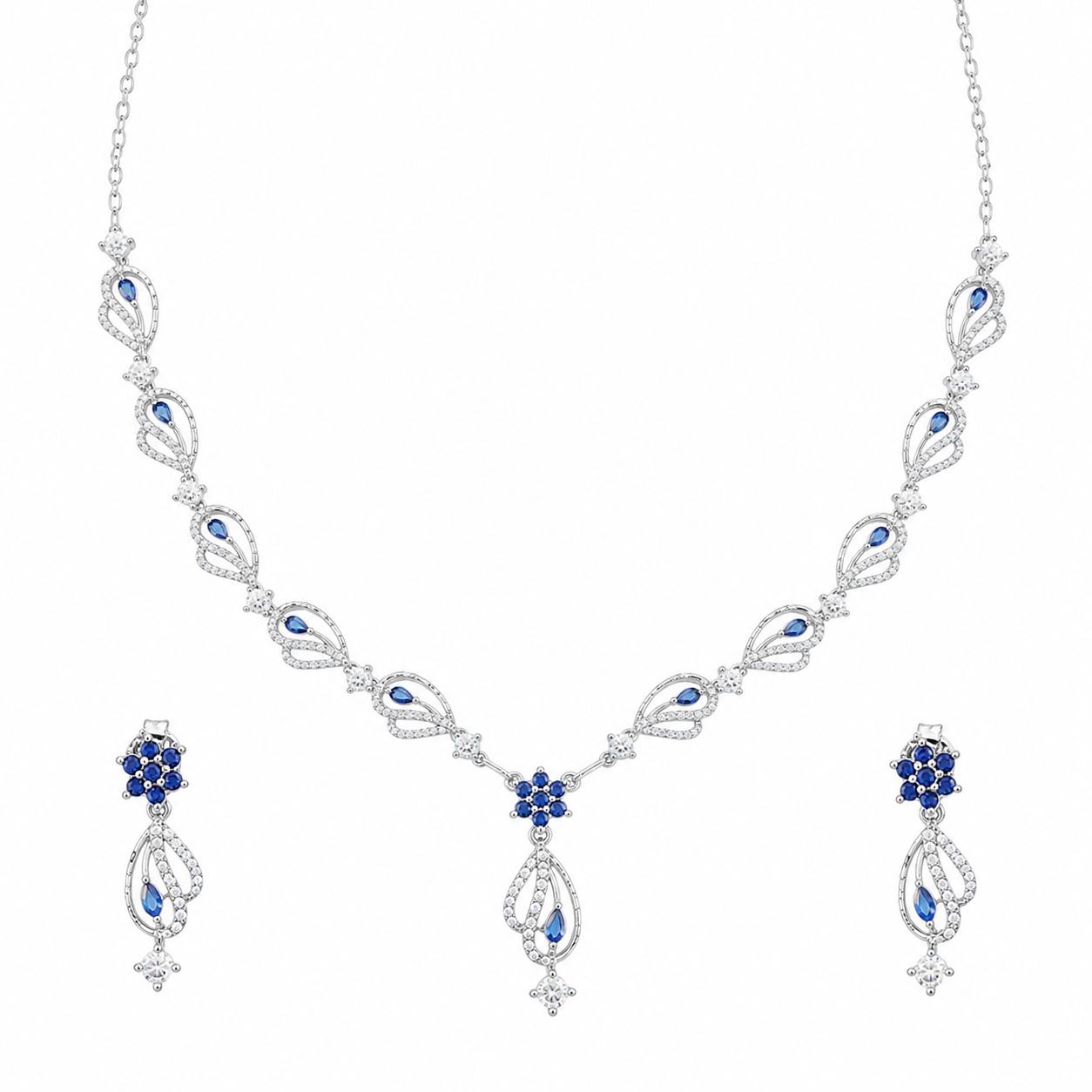 Silver Blue Stone 92.5 Sterling Silver Necklace - image 3