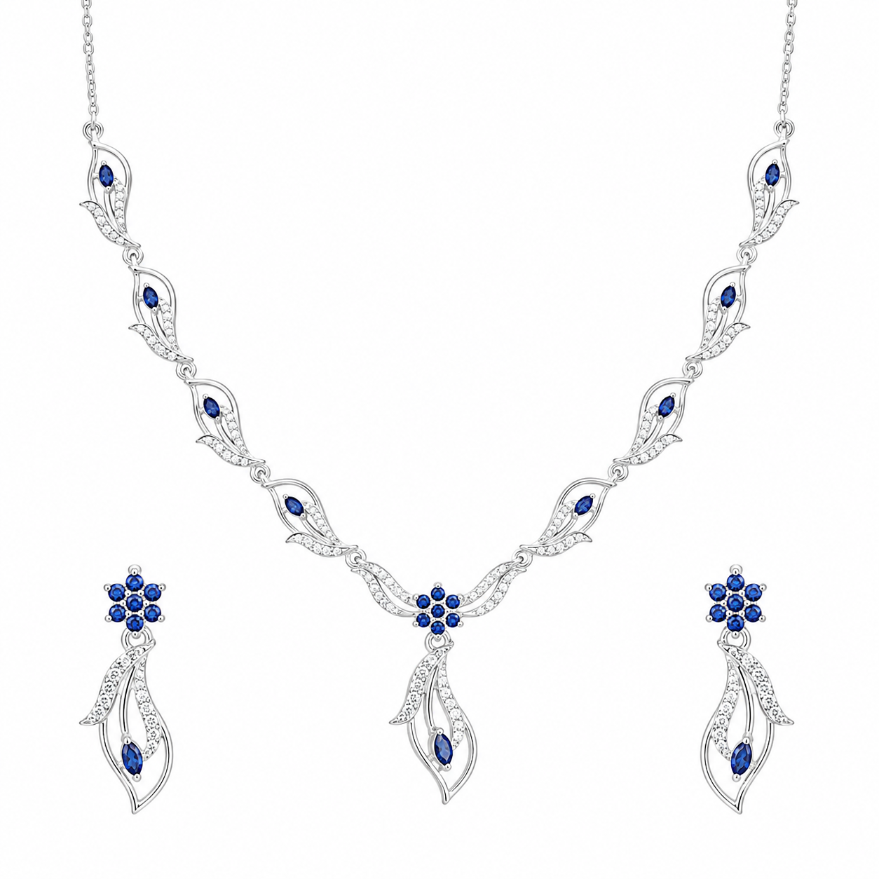 Silver Blue Stone 92.5 Sterling Silver Necklace - image 1
