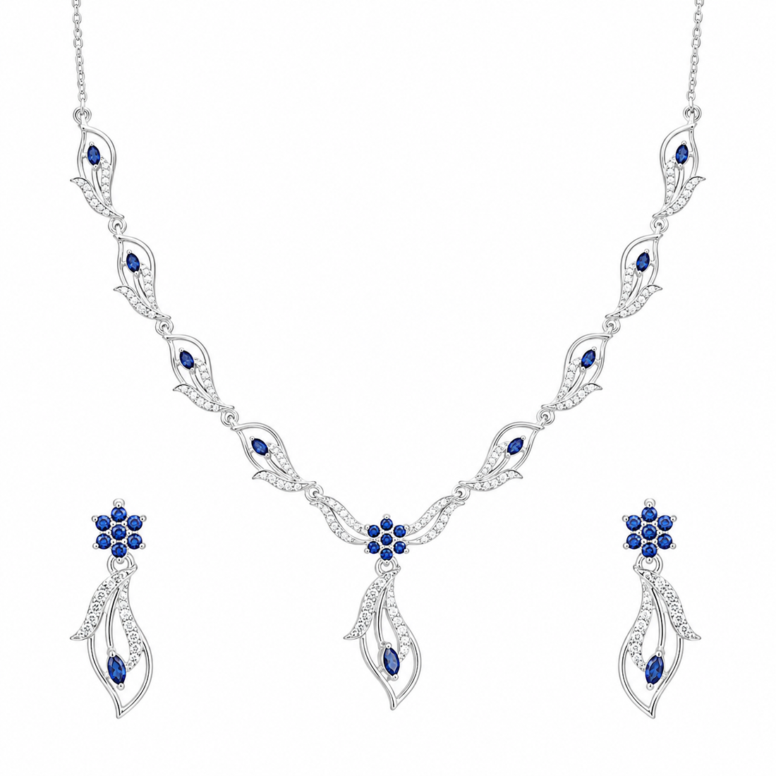 Silver Blue Stone 92.5 Sterling Silver Necklace - image 1