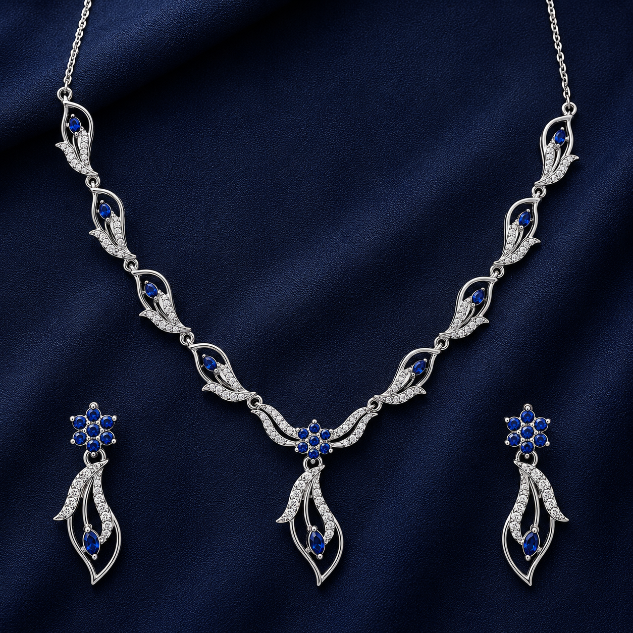 Silver Blue Stone 92.5 Sterling Silver Necklace - image 2