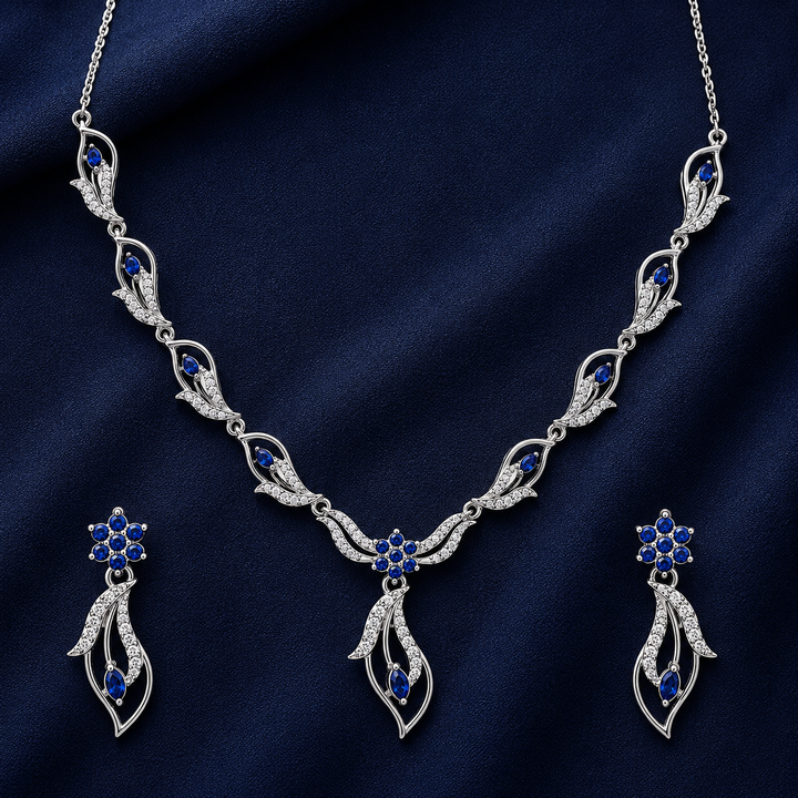 Silver Blue Stone 92.5 Sterling Silver Necklace - image 2