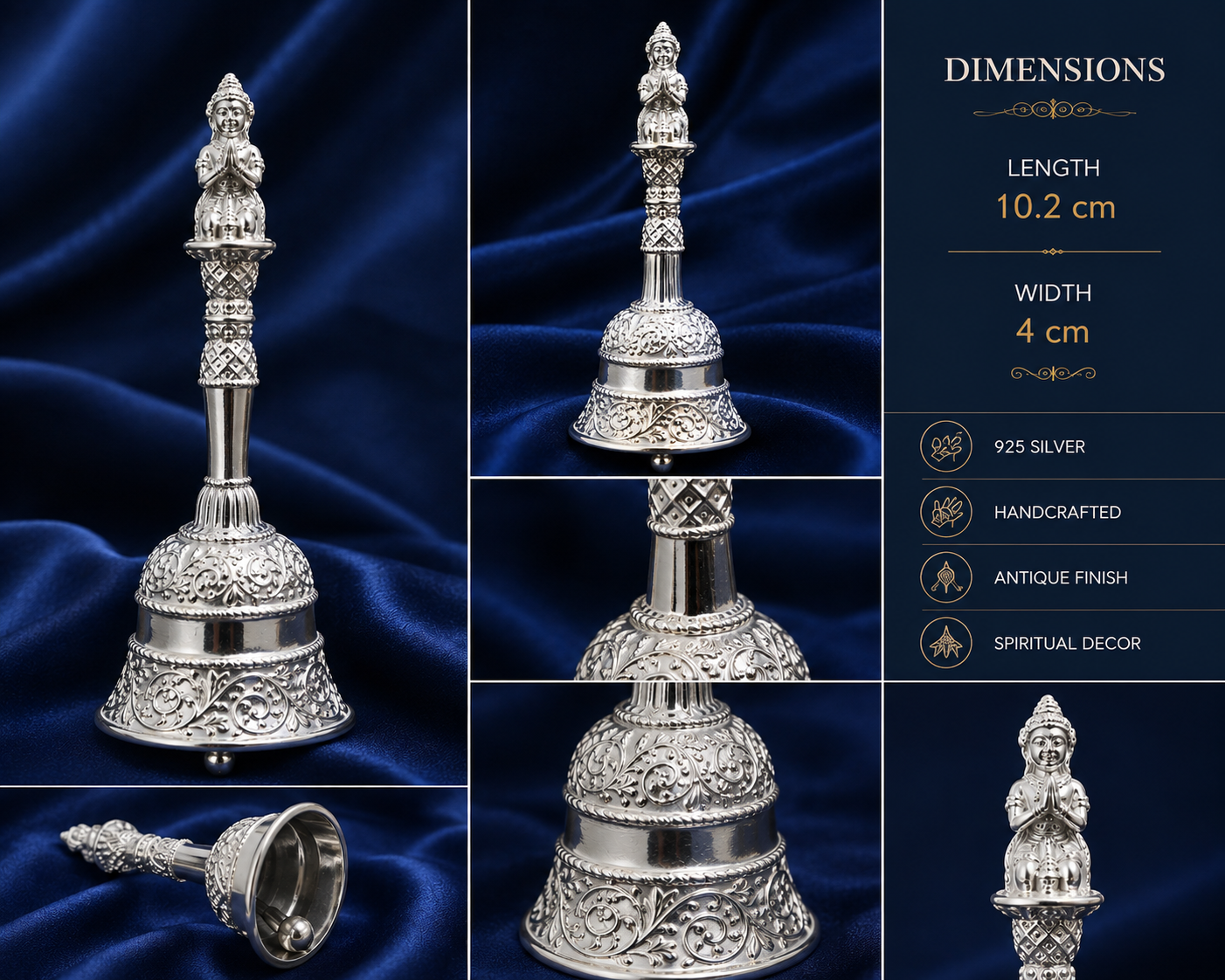 925 Sterling Silver Traditional Pooja Bell - image 2