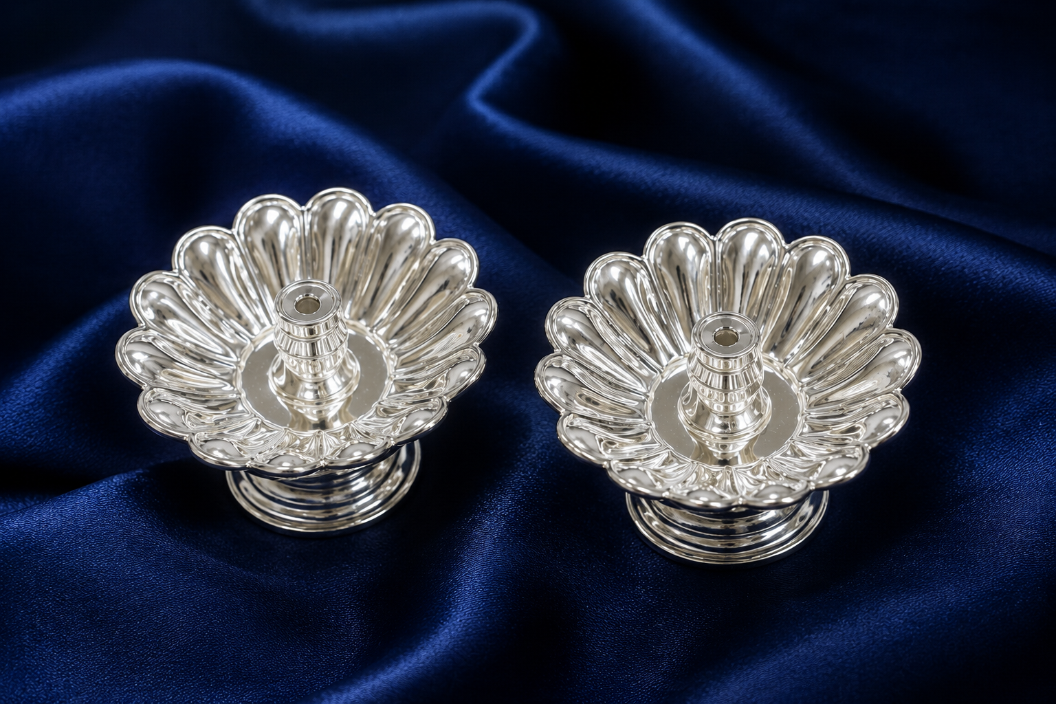 925 Sterling Silver Floral Petal Diya - image 1