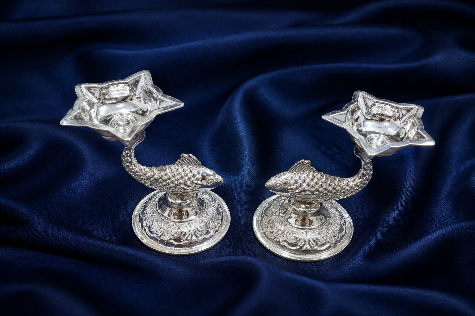925 Sterling Silver Fish Design Diya - image 1