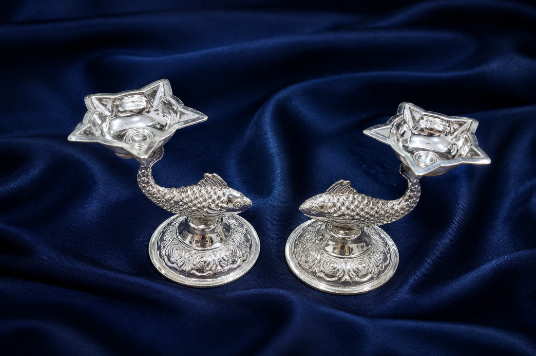 925 Sterling Silver Fish Design Diya - image 1