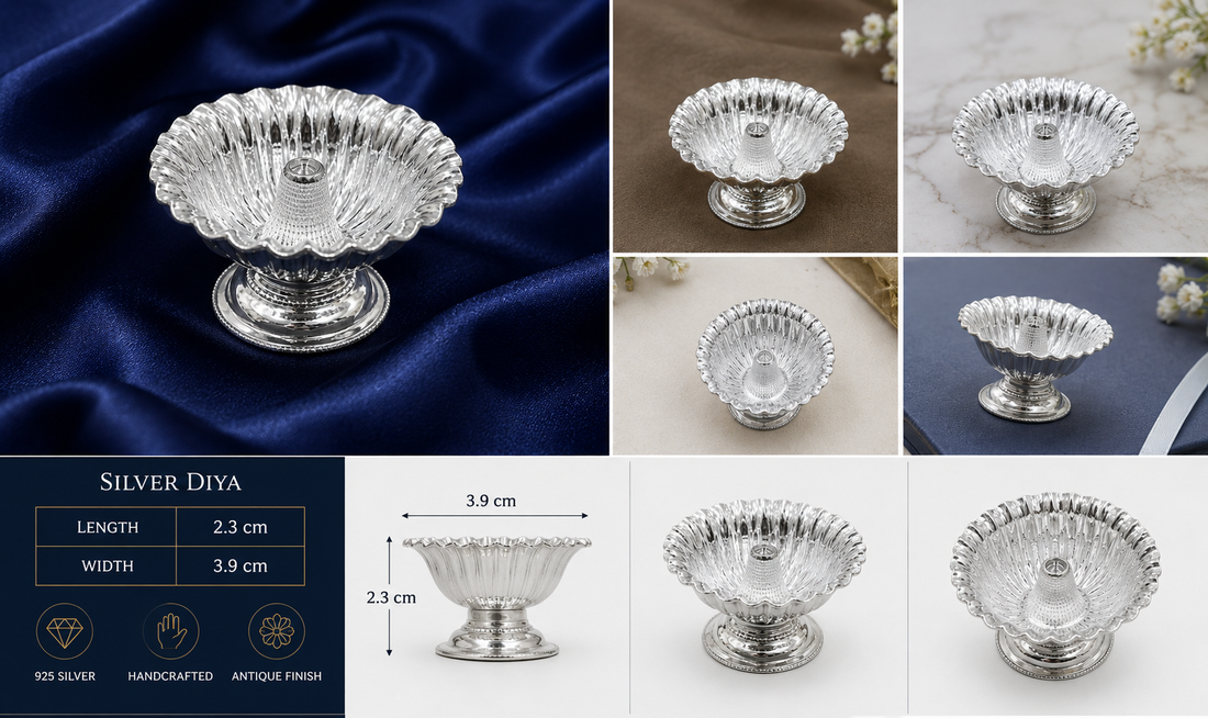 925 Sterling Silver Fluted Pedestal Diya - image 2