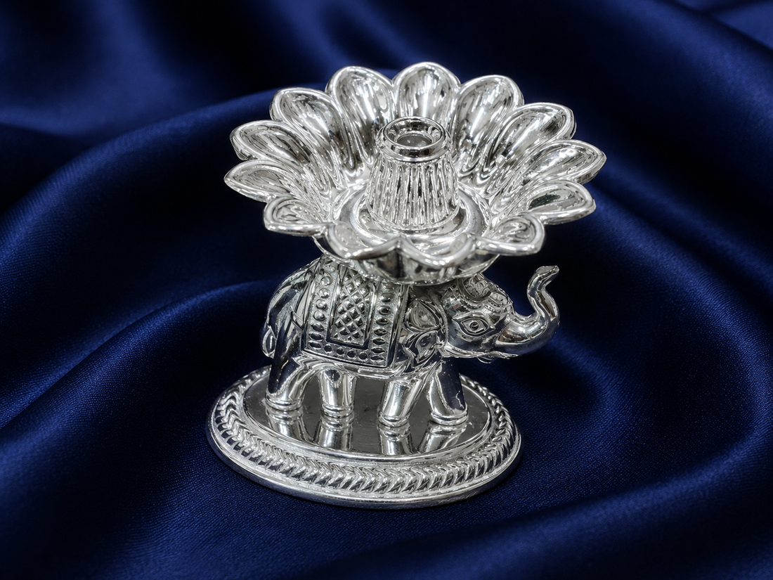 925 Sterling Silver Elephant Design Diya - image 1
