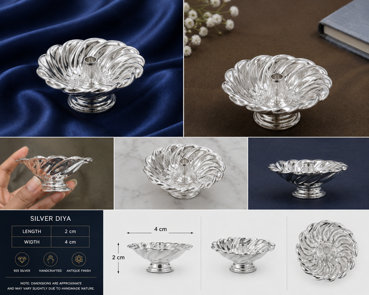 925 Sterling Silver Swirl Petal Diya - image 2