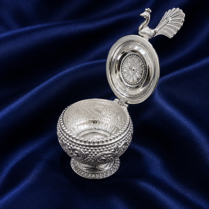 925 Sterling Silver Peacock Lid Sindoor Box - image 2