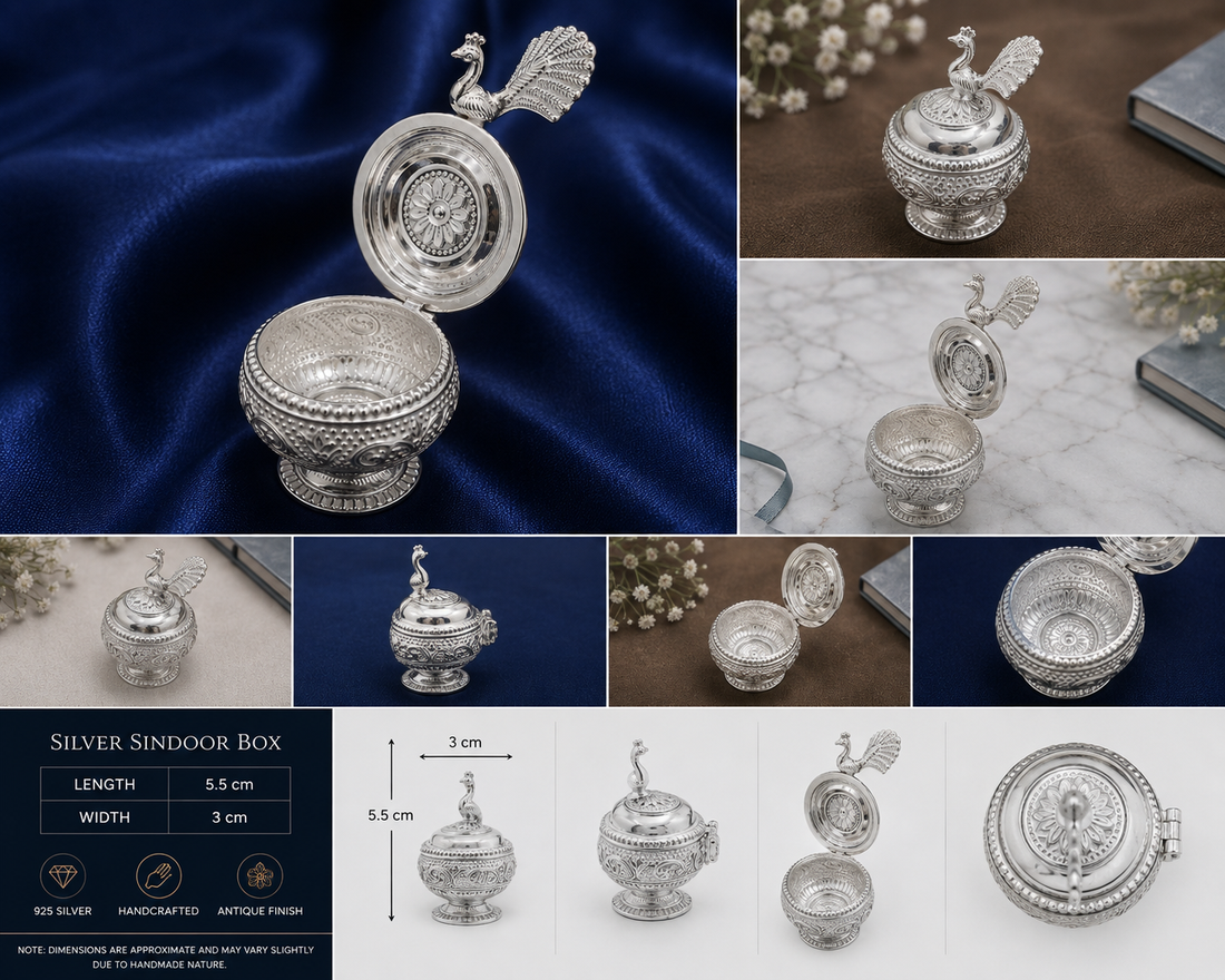 925 Sterling Silver Peacock Lid Sindoor Box - image 3