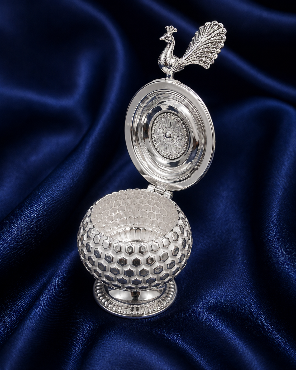925 Sterling Silver Textured Peacock Sindoor Box - image 1