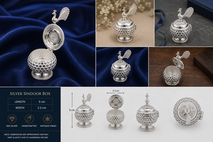 925 Sterling Silver Textured Peacock Sindoor Box - image 2