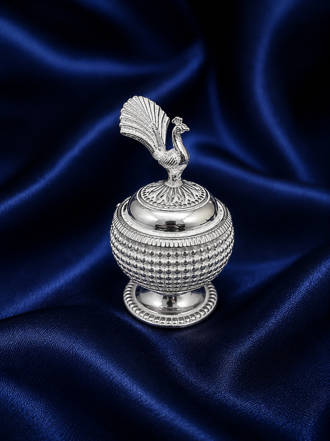 925 Sterling Silver Beaded Peacock Sindoor Box - image 1
