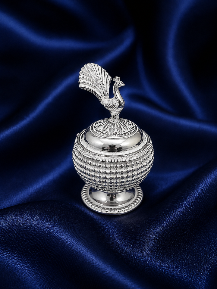 925 Sterling Silver Beaded Peacock Sindoor Box - image 1