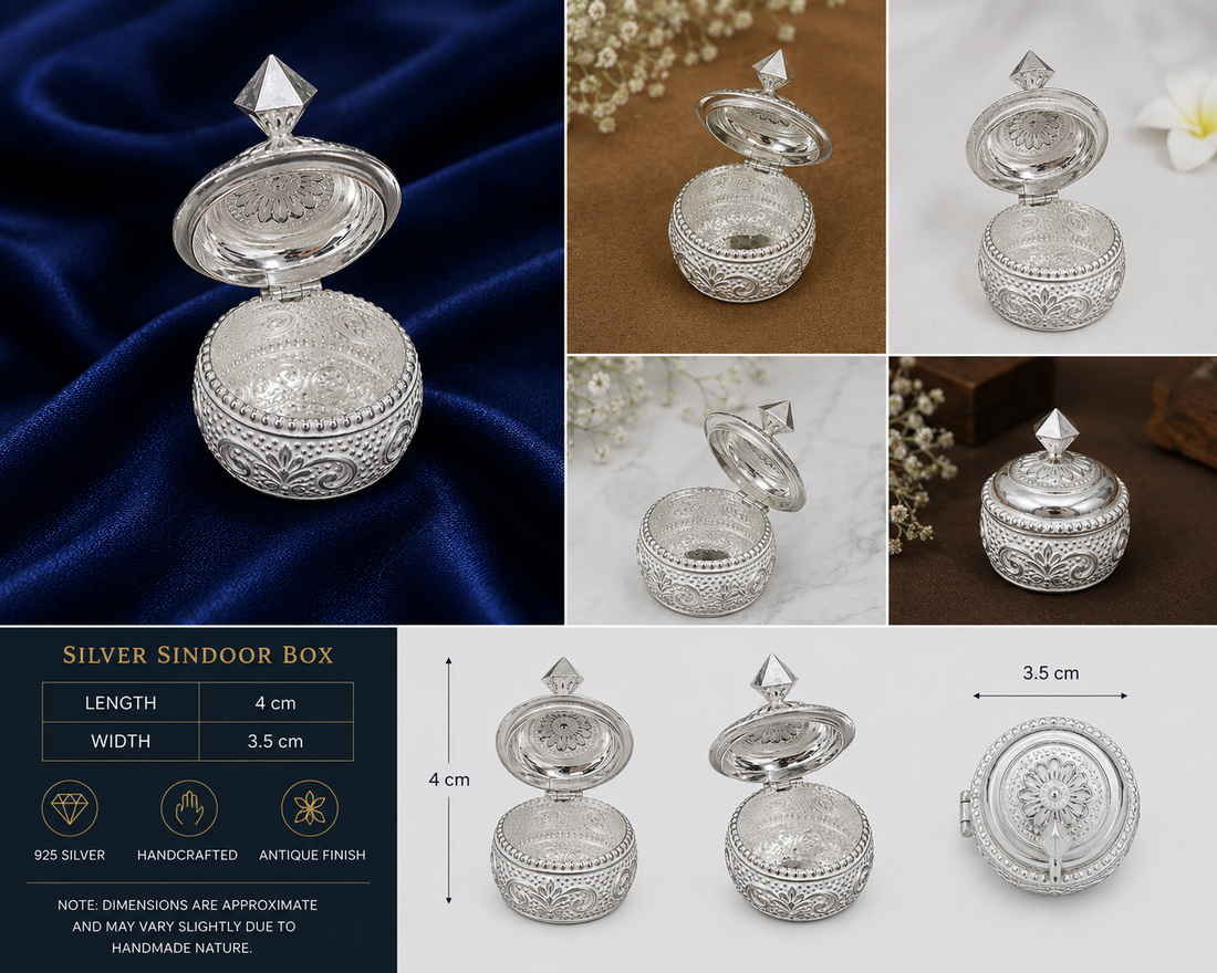 925 Sterling Silver Diamond Top Sindoor Box - image 3