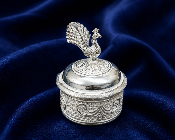 925 Sterling Silver Floral Peacock Sindoor Box - image 1