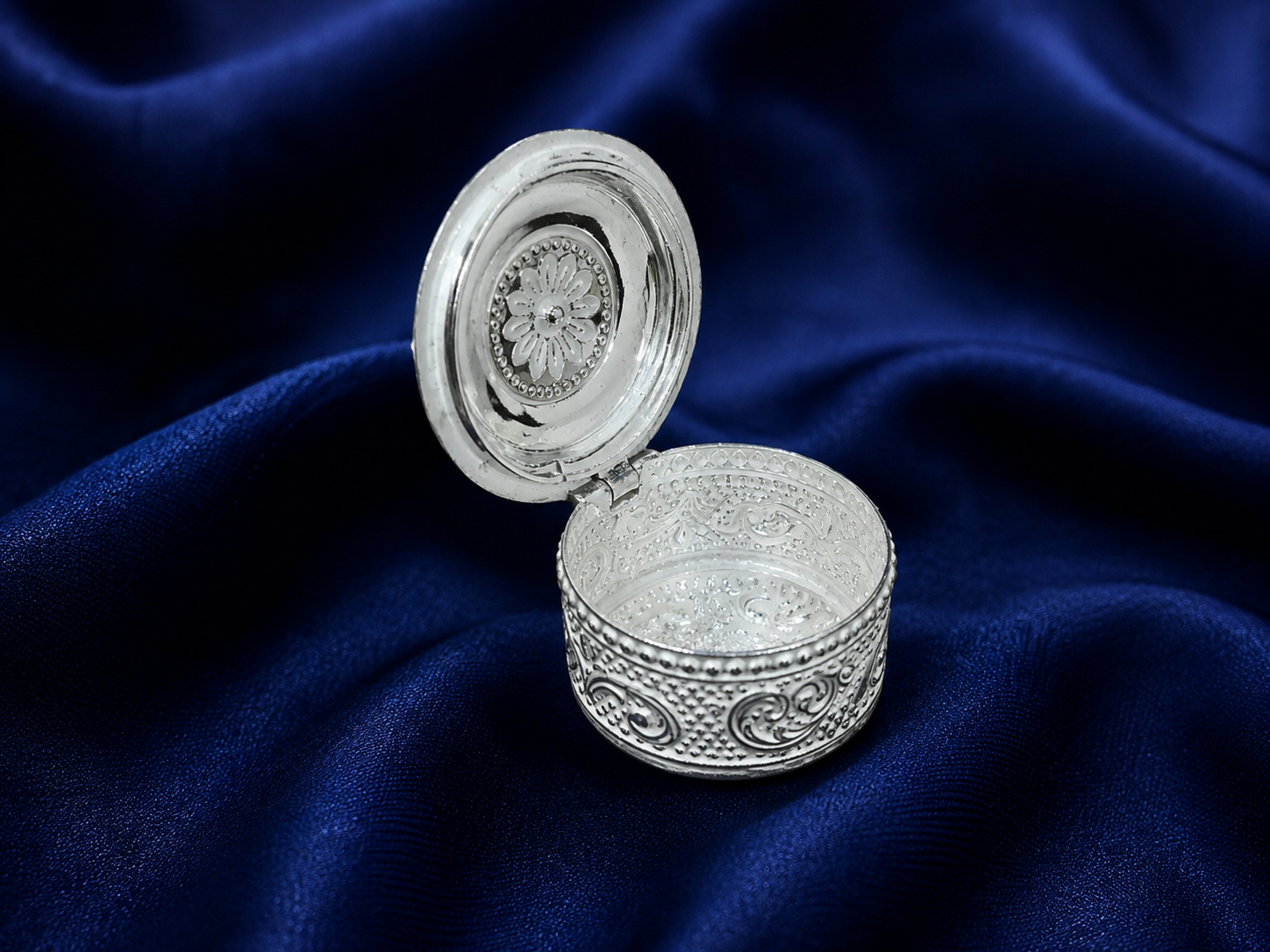 925 Sterling Silver Floral Peacock Sindoor Box - image 2