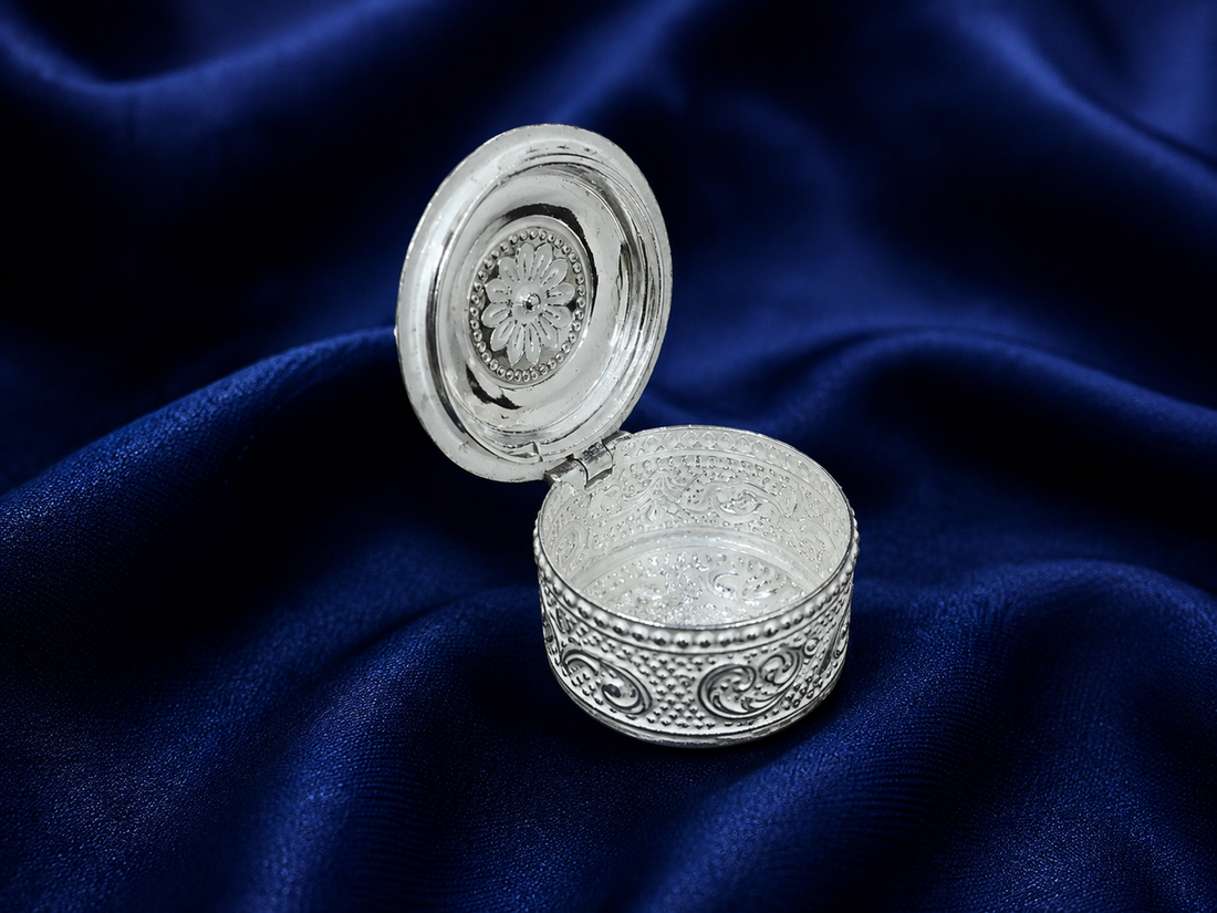 925 Sterling Silver Floral Peacock Sindoor Box - image 2