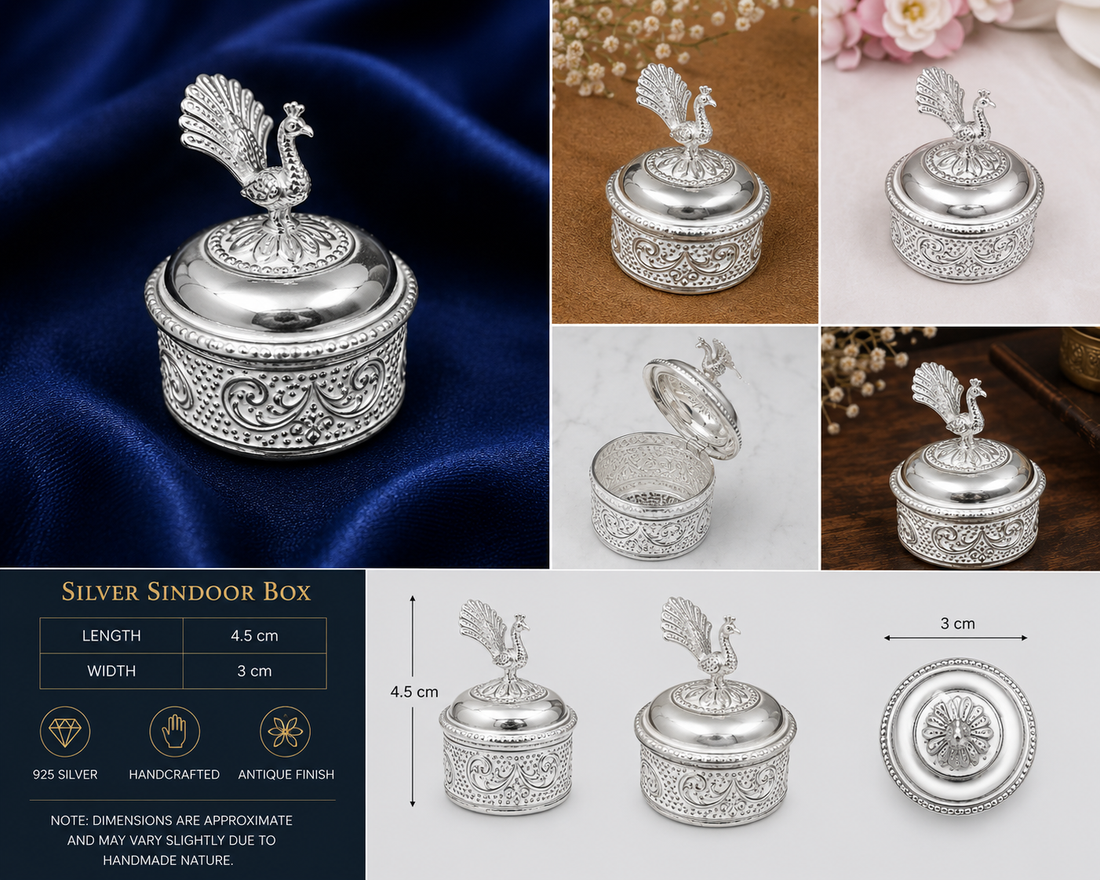 925 Sterling Silver Floral Peacock Sindoor Box - image 3