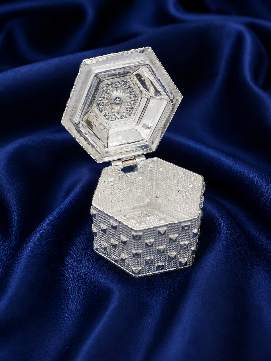 925 Sterling Silver Hexagonal Peacock Sindoor Box - image 1