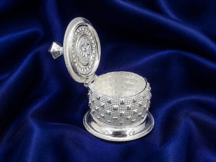 925 Sterling Silver Diamond Top Round Sindoor Box - image 2