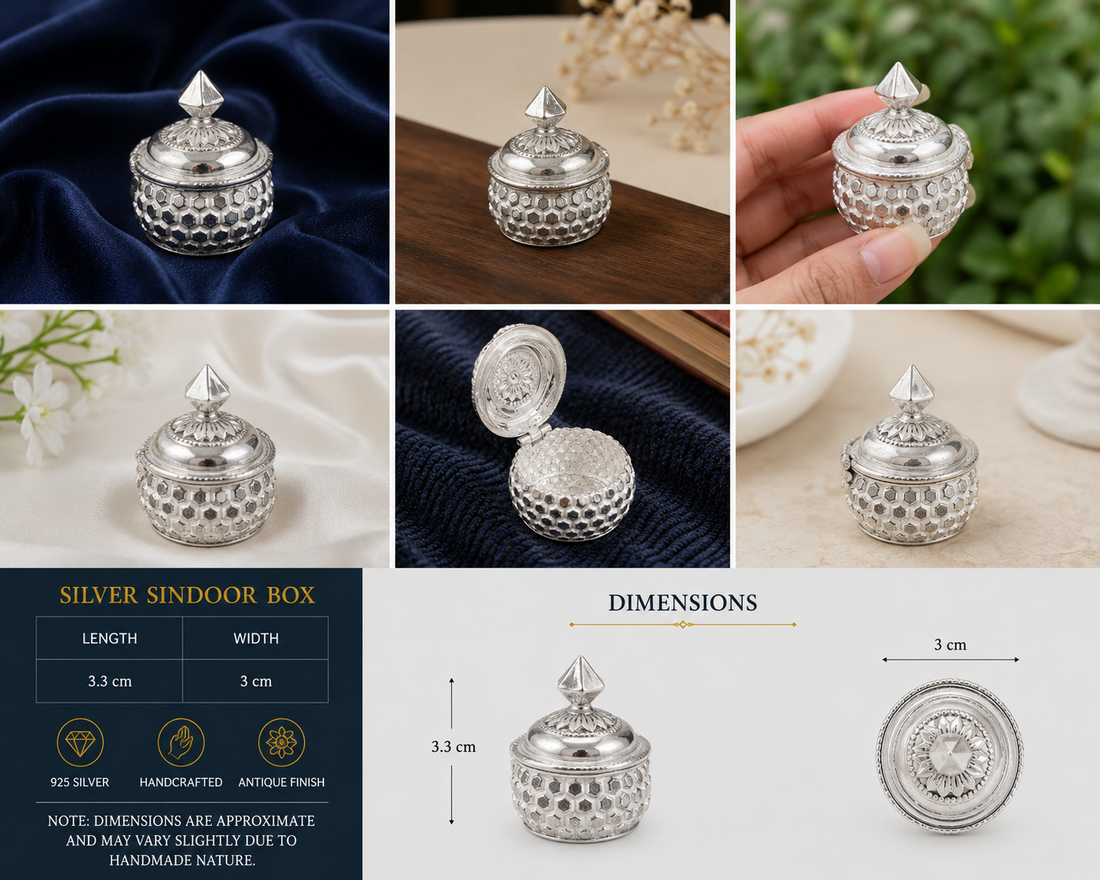 925 Sterling Silver Honeycomb Diamond Top Sindoor Box - image 3