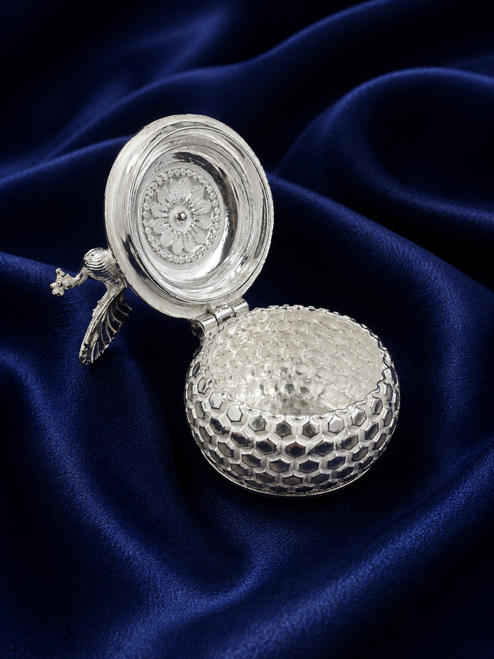 925 Sterling Silver Honeycomb Peacock Sindoor Box - image 2
