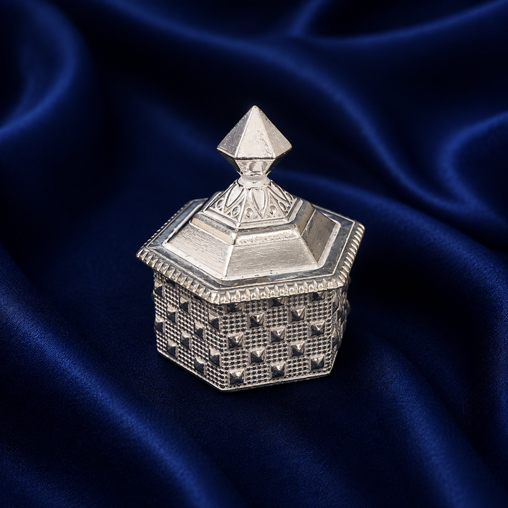 925 Sterling Silver Hexagonal Diamond Top Sindoor Box - image 1