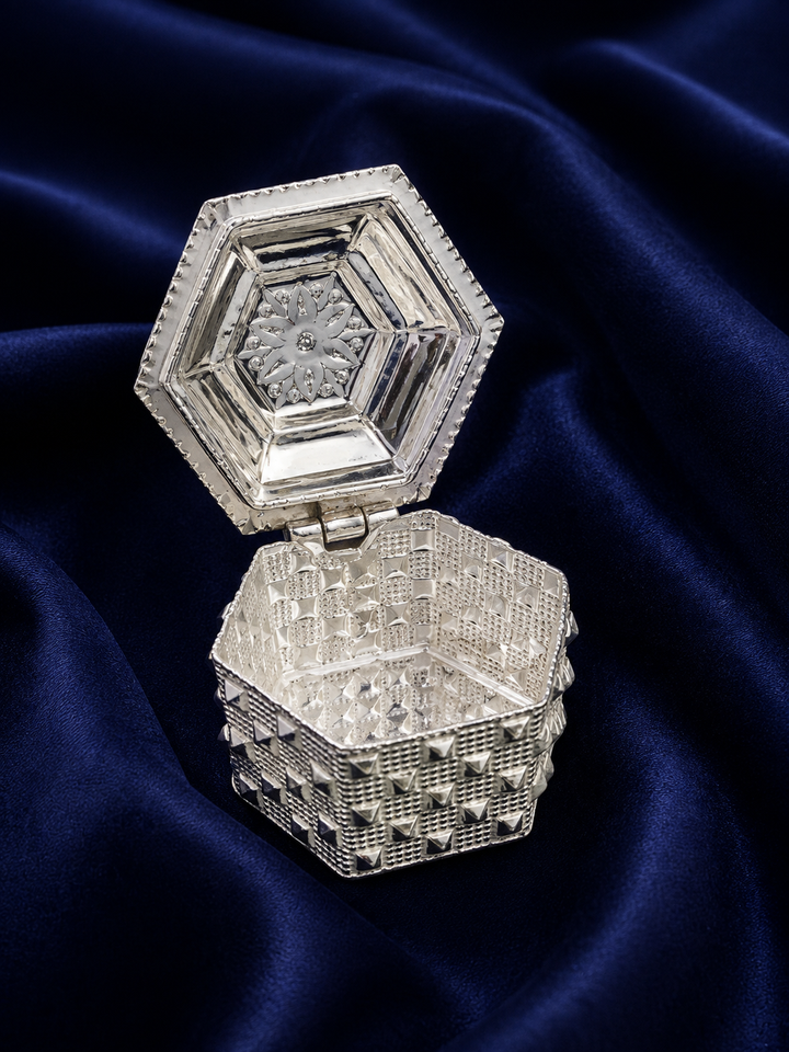 925 Sterling Silver Hexagonal Diamond Top Sindoor Box - image 2