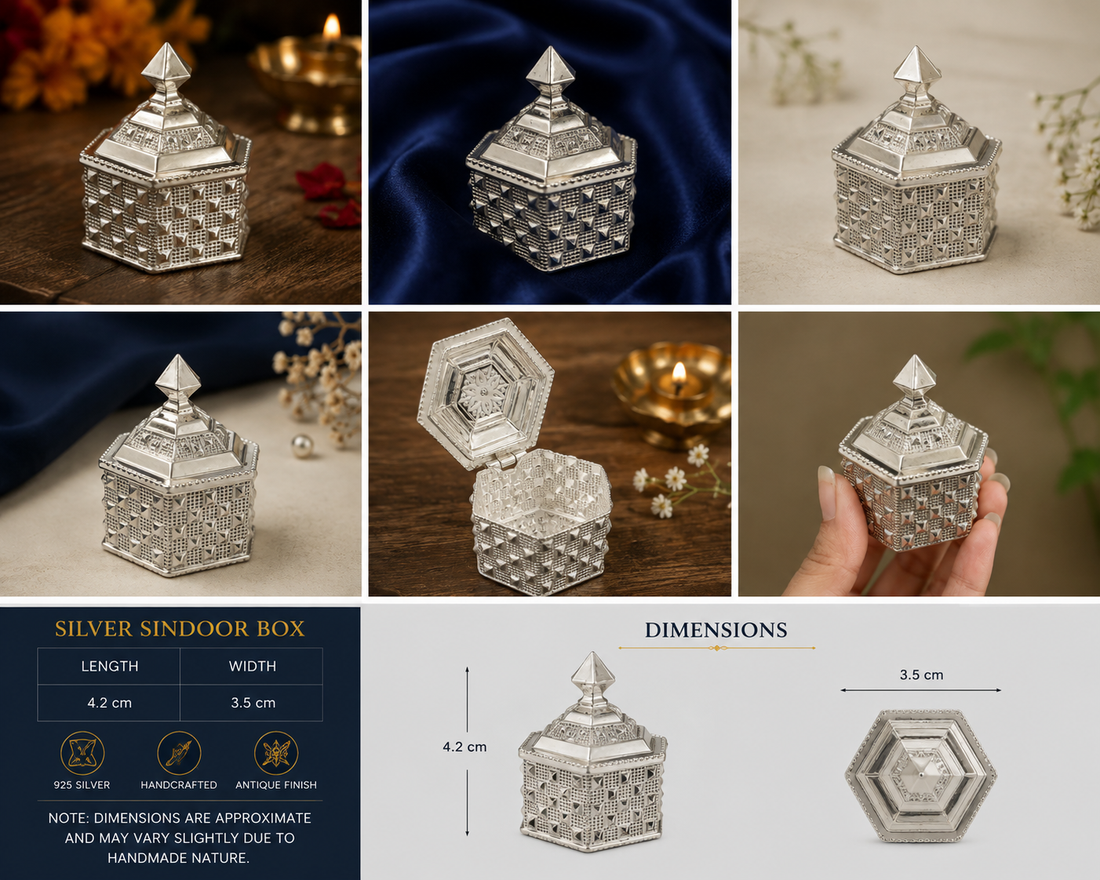925 Sterling Silver Hexagonal Diamond Top Sindoor Box - image 3