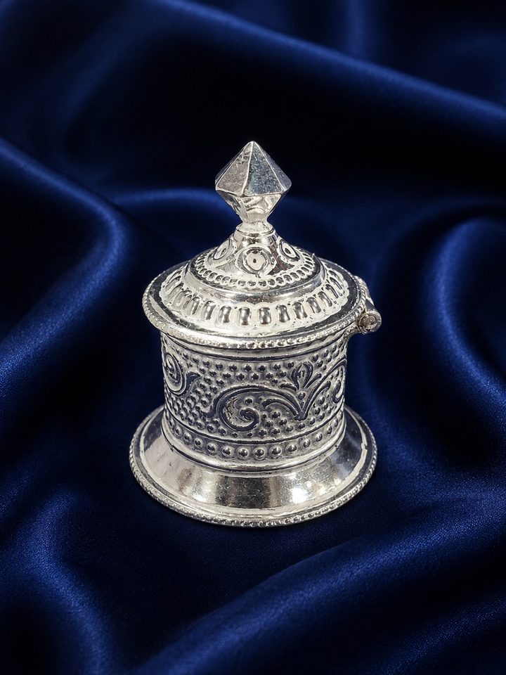 925 Sterling Silver Cylindrical Diamond Top Sindoor Box - image 1