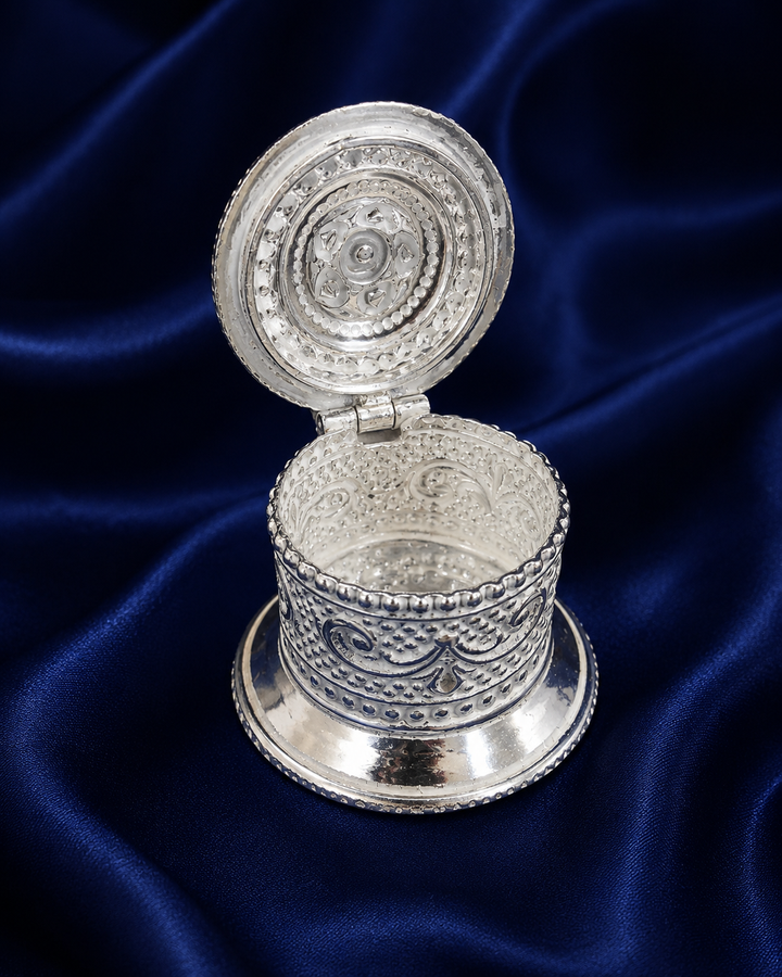 925 Sterling Silver Cylindrical Diamond Top Sindoor Box - image 2