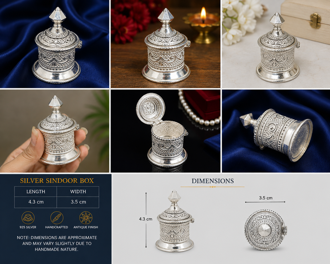 925 Sterling Silver Cylindrical Diamond Top Sindoor Box - image 3