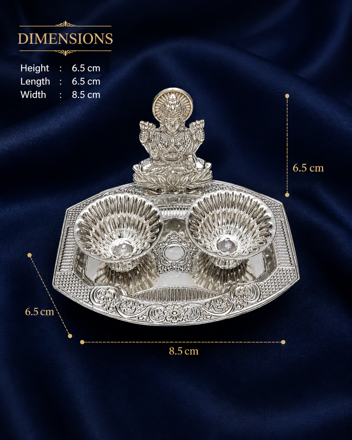 Real Silver Lakshmi Double Diya Pooja Thali – Decorative Tray - image 2