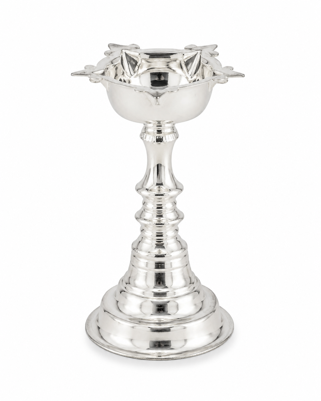 Real Silver Floral Pedestal Diya Stand – Tall Traditional Pooja Lamp - image 1