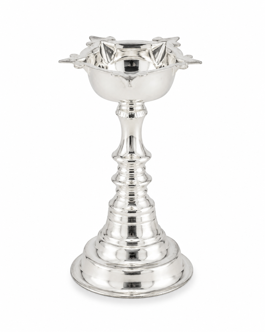 Real Silver Floral Pedestal Diya Stand – Tall Traditional Pooja Lamp - image 1
