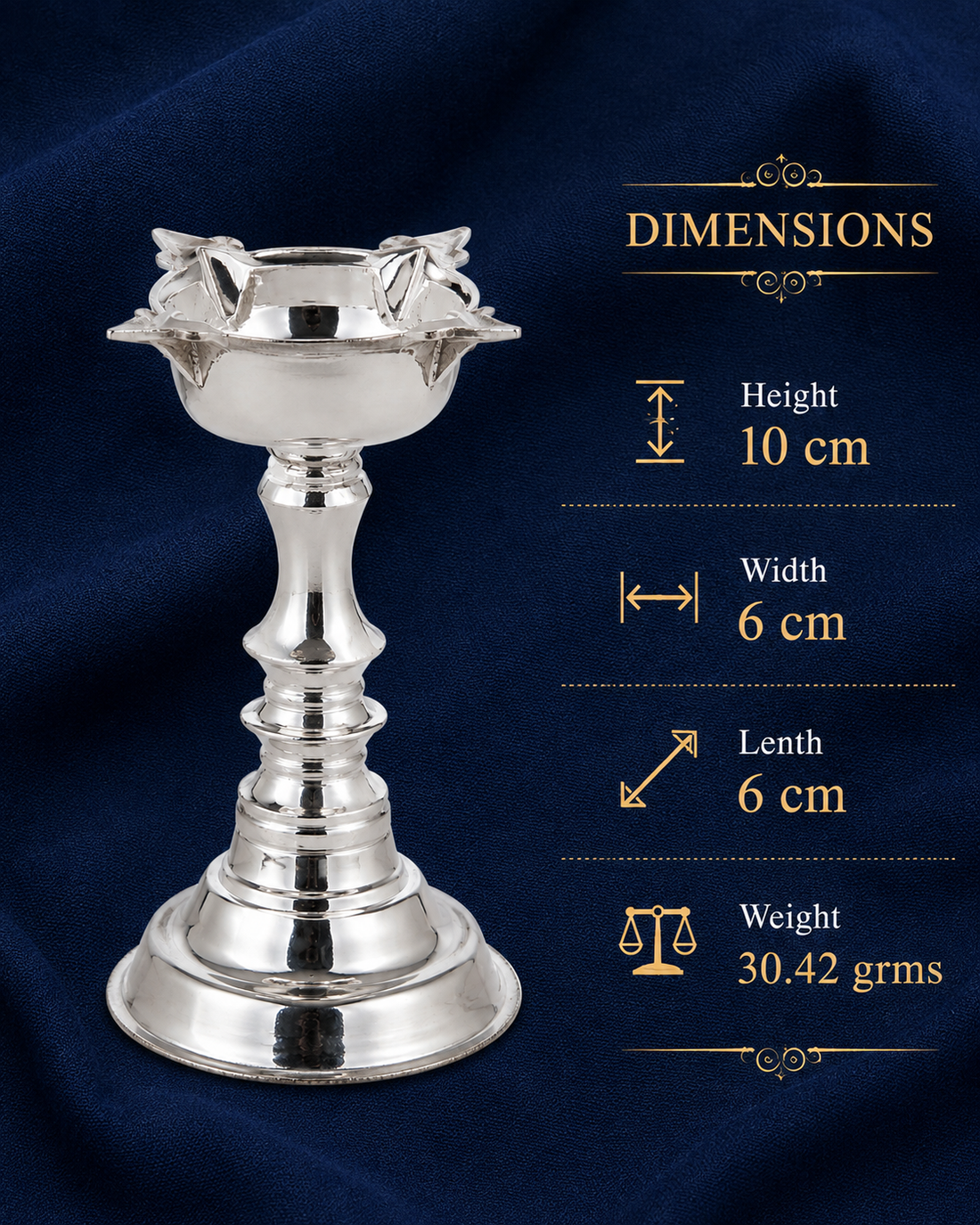 Real Silver Floral Pedestal Diya Stand – Tall Traditional Pooja Lamp - image 3