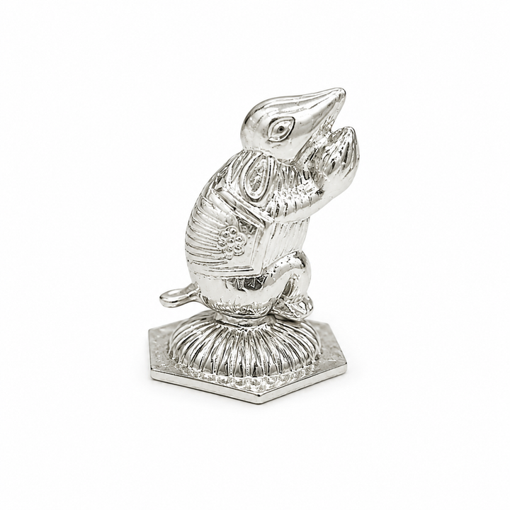 Real Silver Mini Mushak Idol – Lord Ganesha Vahan Pooja Figurine - image 1