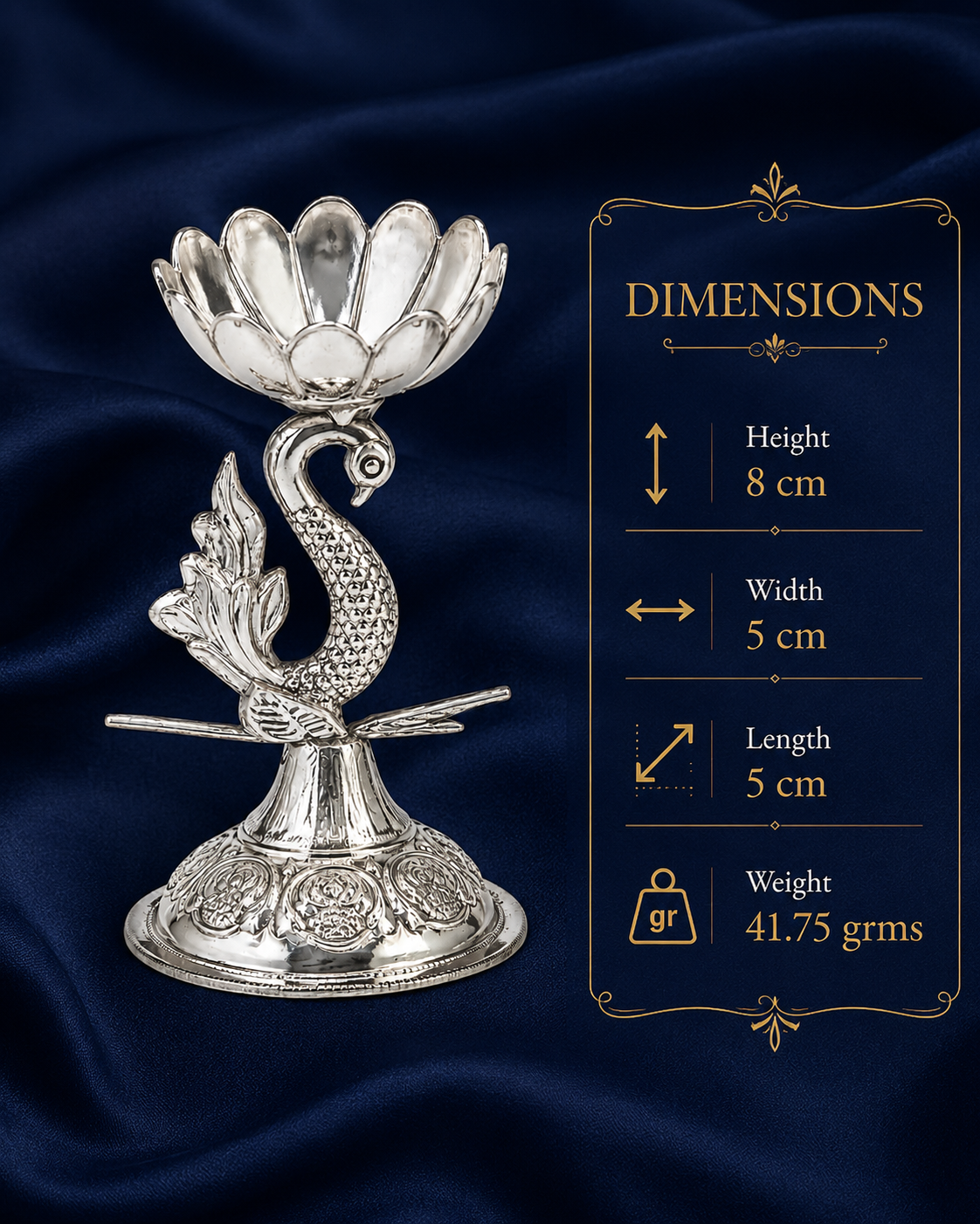 Real Silver Peacock Lotus Diya Stand – Decorative Pooja Lamp - image 3