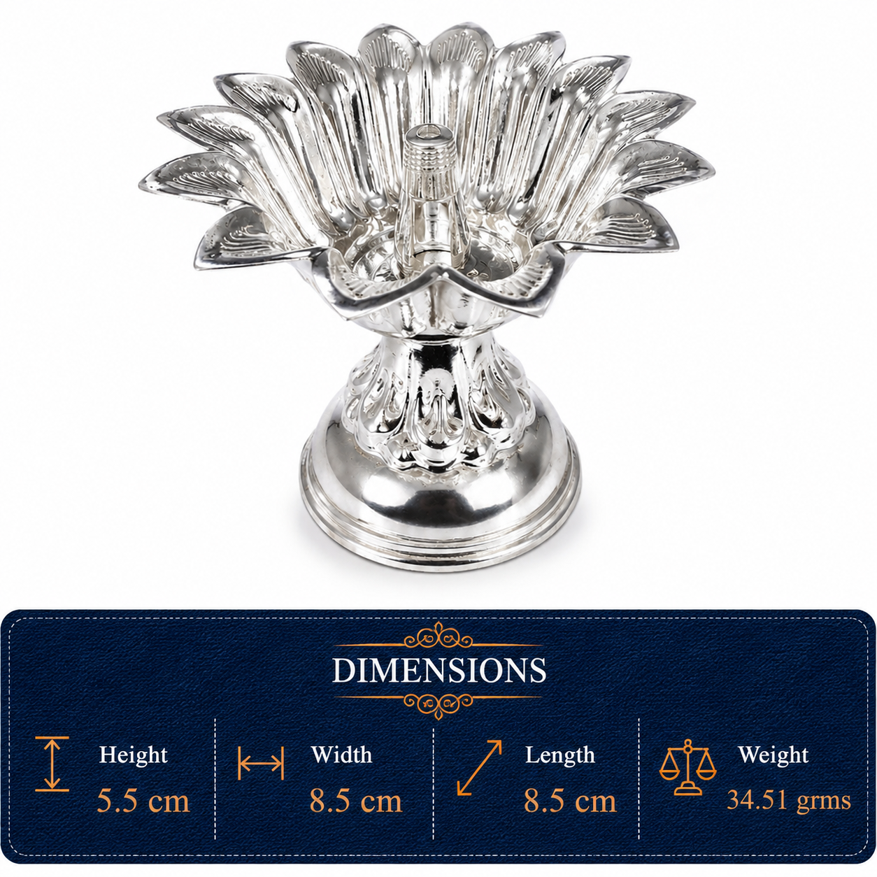 Real Silver Lotus Flower Diya – Decorative Pooja Lamp - image 3