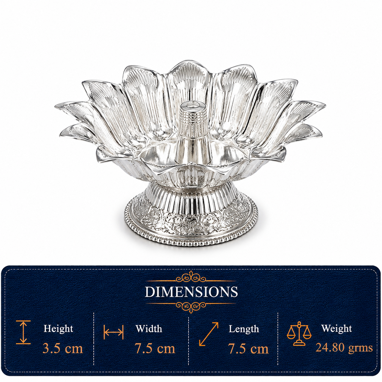 Real Silver Small Lotus Flower Diya – Decorative Pooja Lamp - image 3