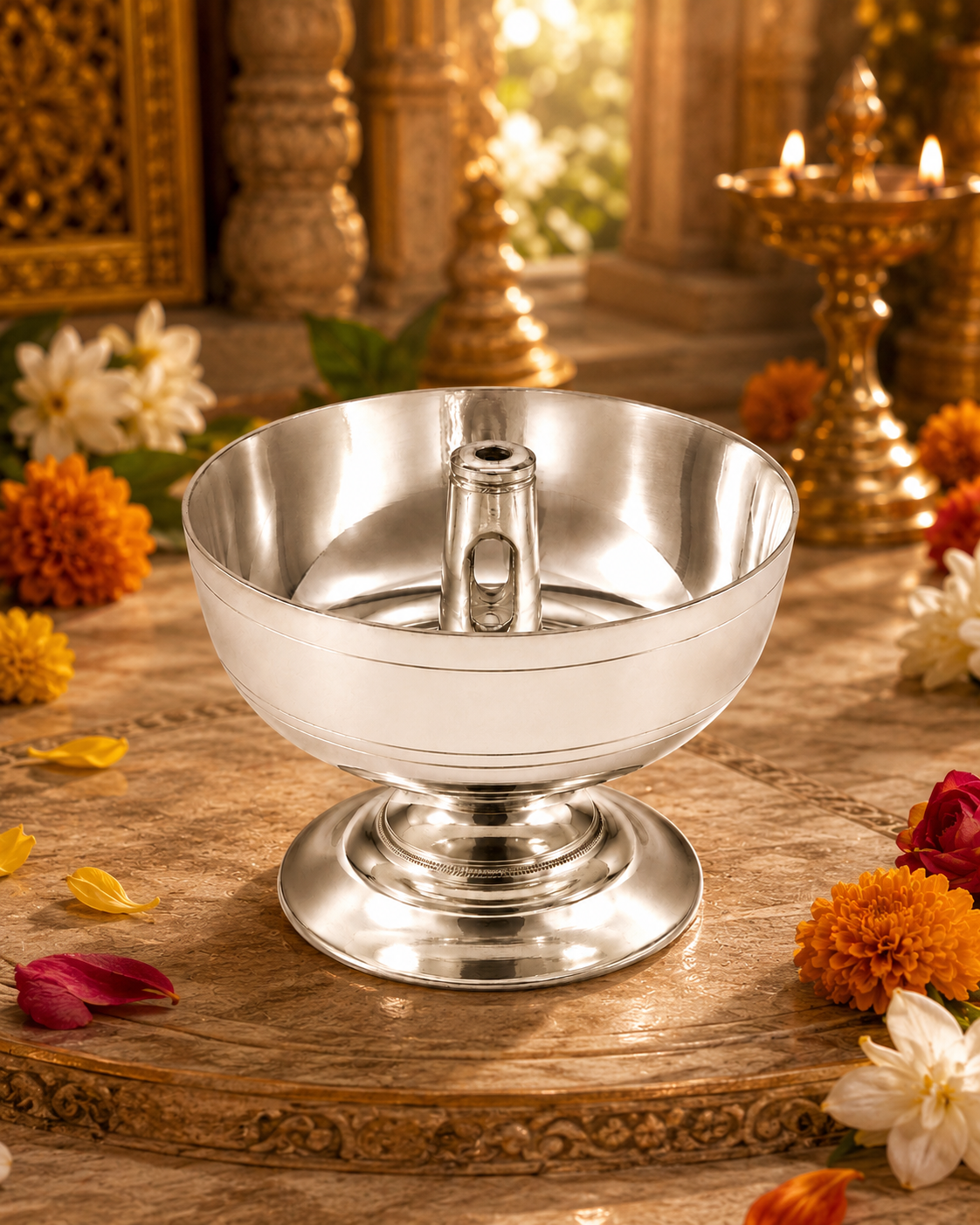 Real Silver Pedestal Akhand Jyot Diya – Traditional Pooja Lamp - image 2