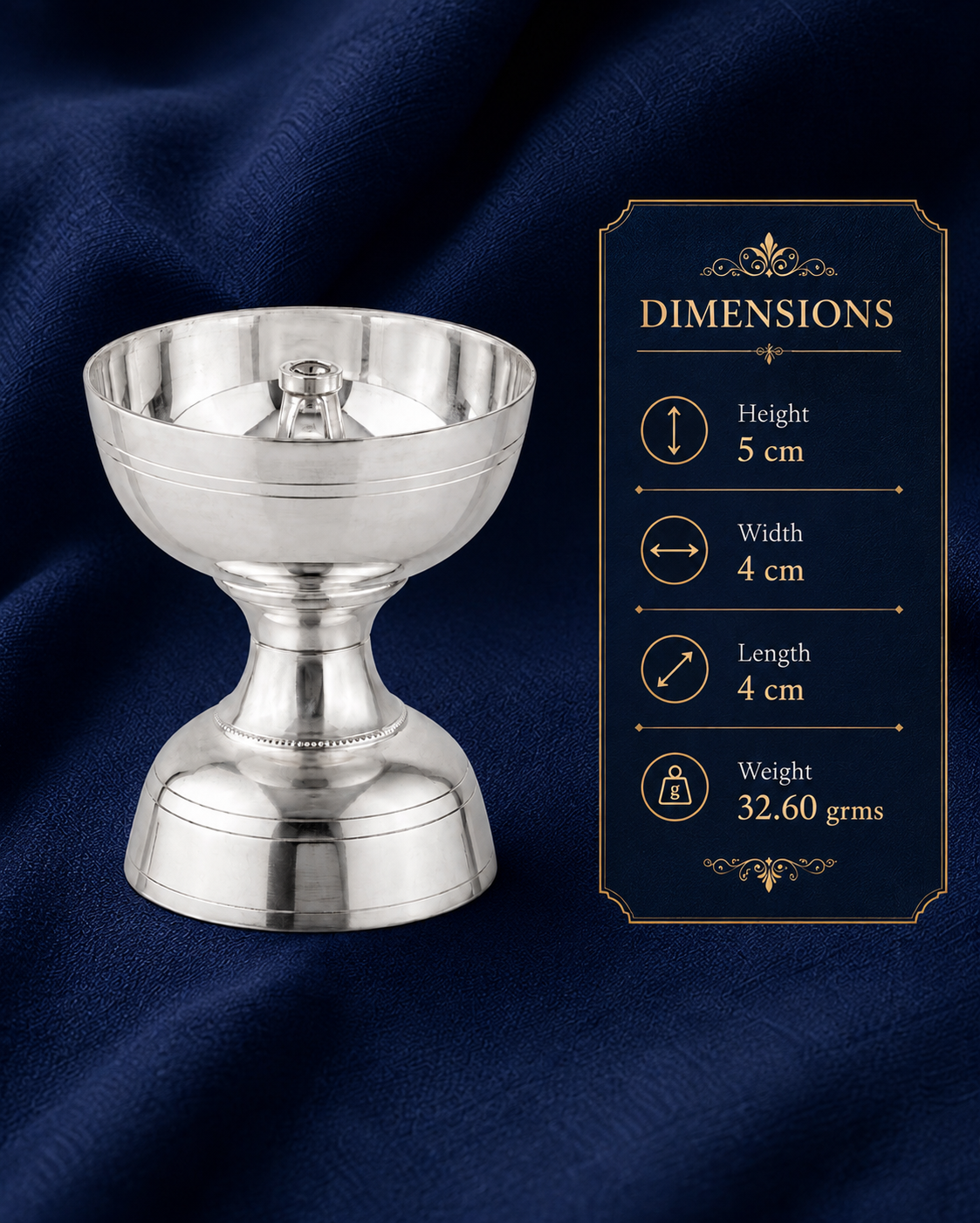 Real Silver Pedestal Akhand Jyot Diya – Medium Design - image 3