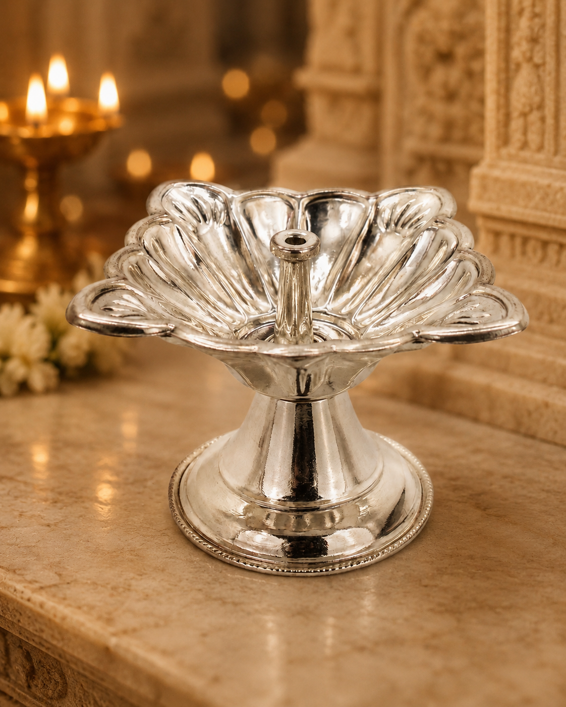 Real Silver Lotus Pedestal Pooja Holder – Floral Design for Home Temple & Gifting - image 3