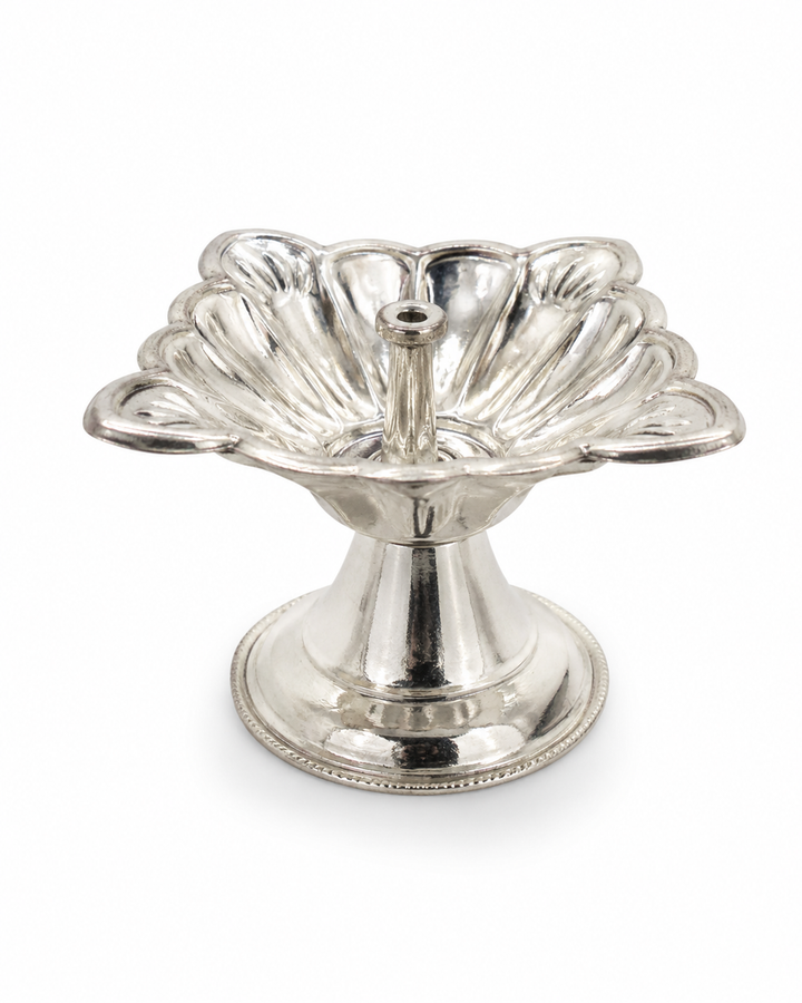Real Silver Compact Lotus Pedestal Pooja Holder – Floral Temple Accessory - image 1