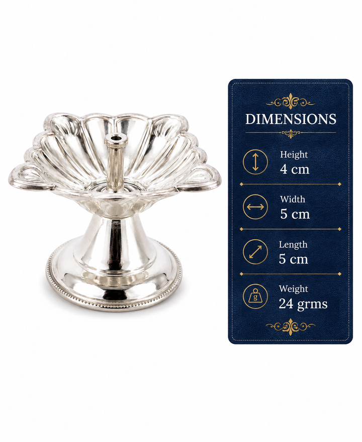 Real Silver Compact Lotus Pedestal Pooja Holder – Floral Temple Accessory - image 2