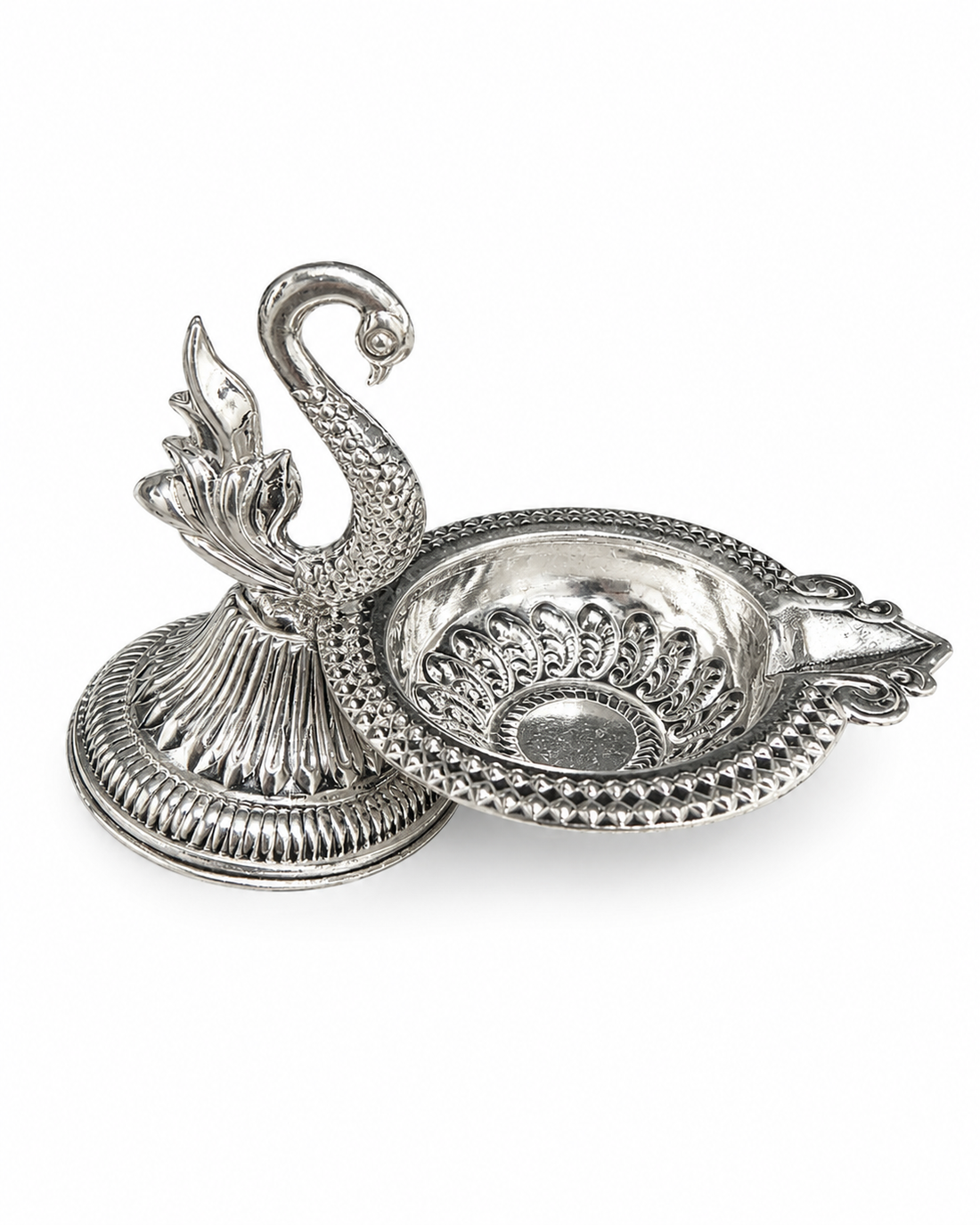 Real Silver Swan Pooja Diya – Ornate Decorative Lamp for Home Temple & Gifting - image 1
