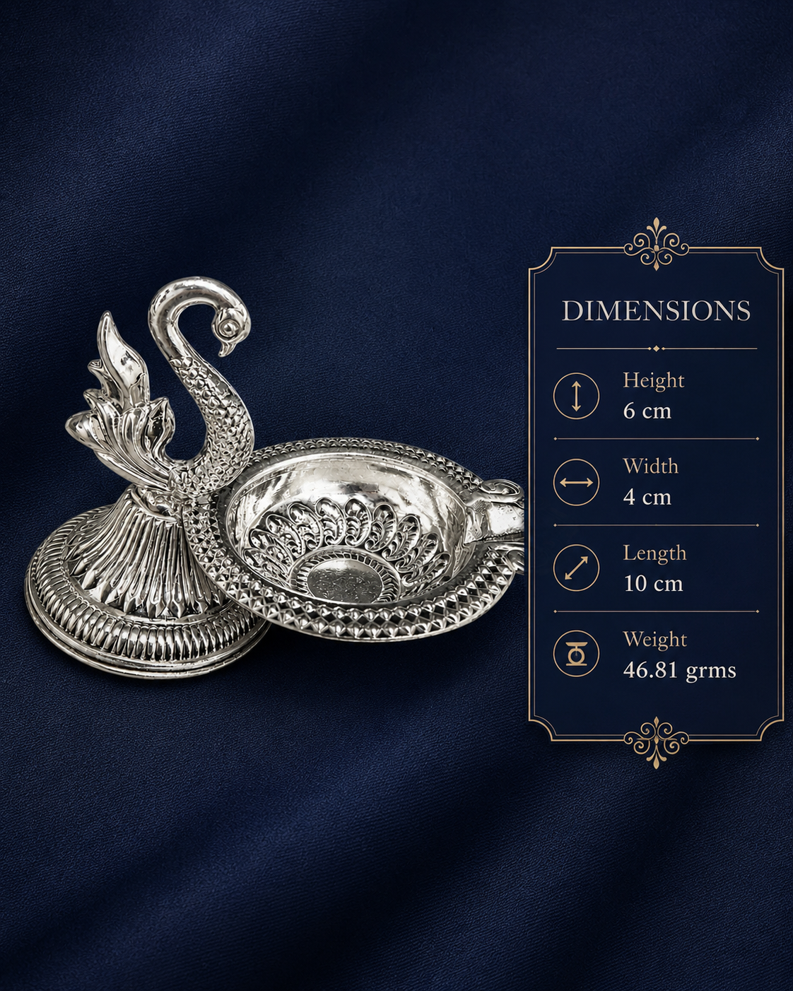 Real Silver Swan Pooja Diya – Ornate Decorative Lamp for Home Temple & Gifting - image 2